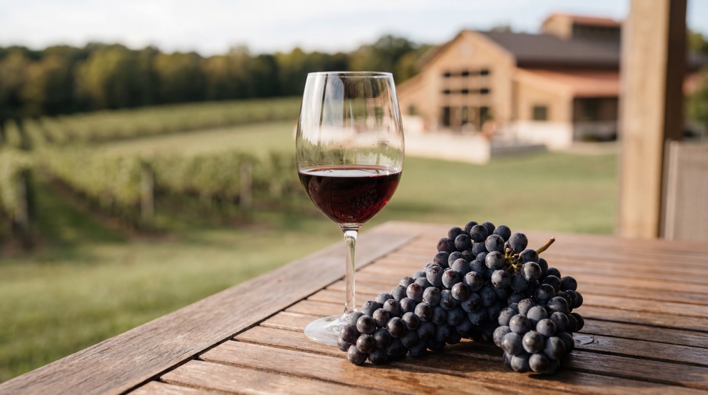 Close-up of a wine glass and grapes.