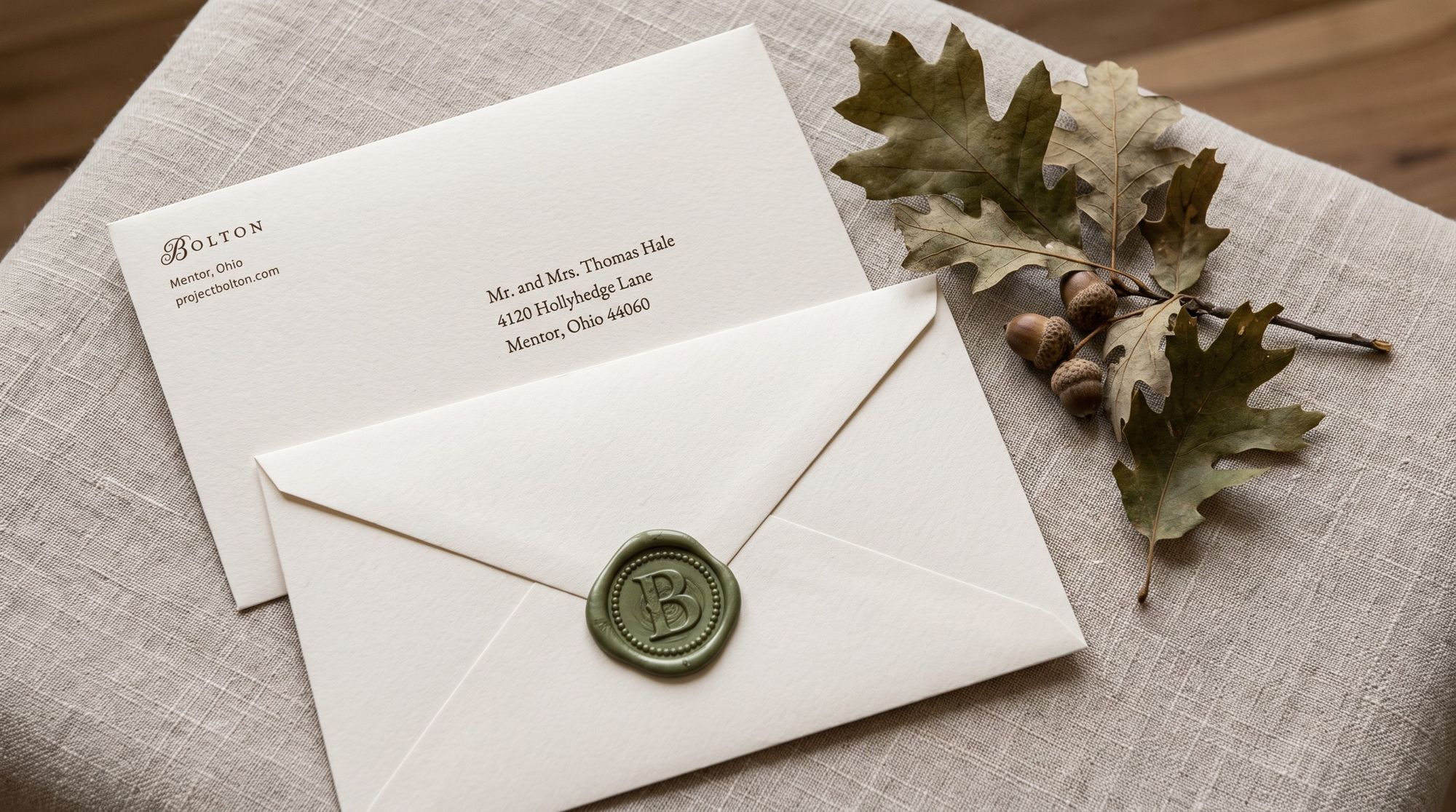 A Bolton envelope with a moss wax seal