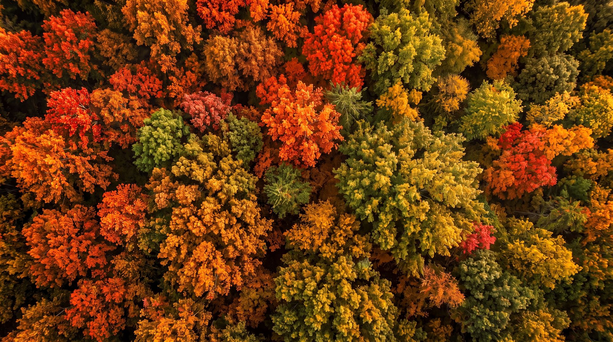 Aerial canopy of autumn trees